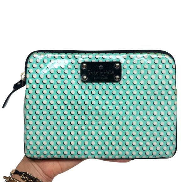 Kate Spade Tablet Case Mint Green White Polka Dots Black Trim - Picture 1 of 9